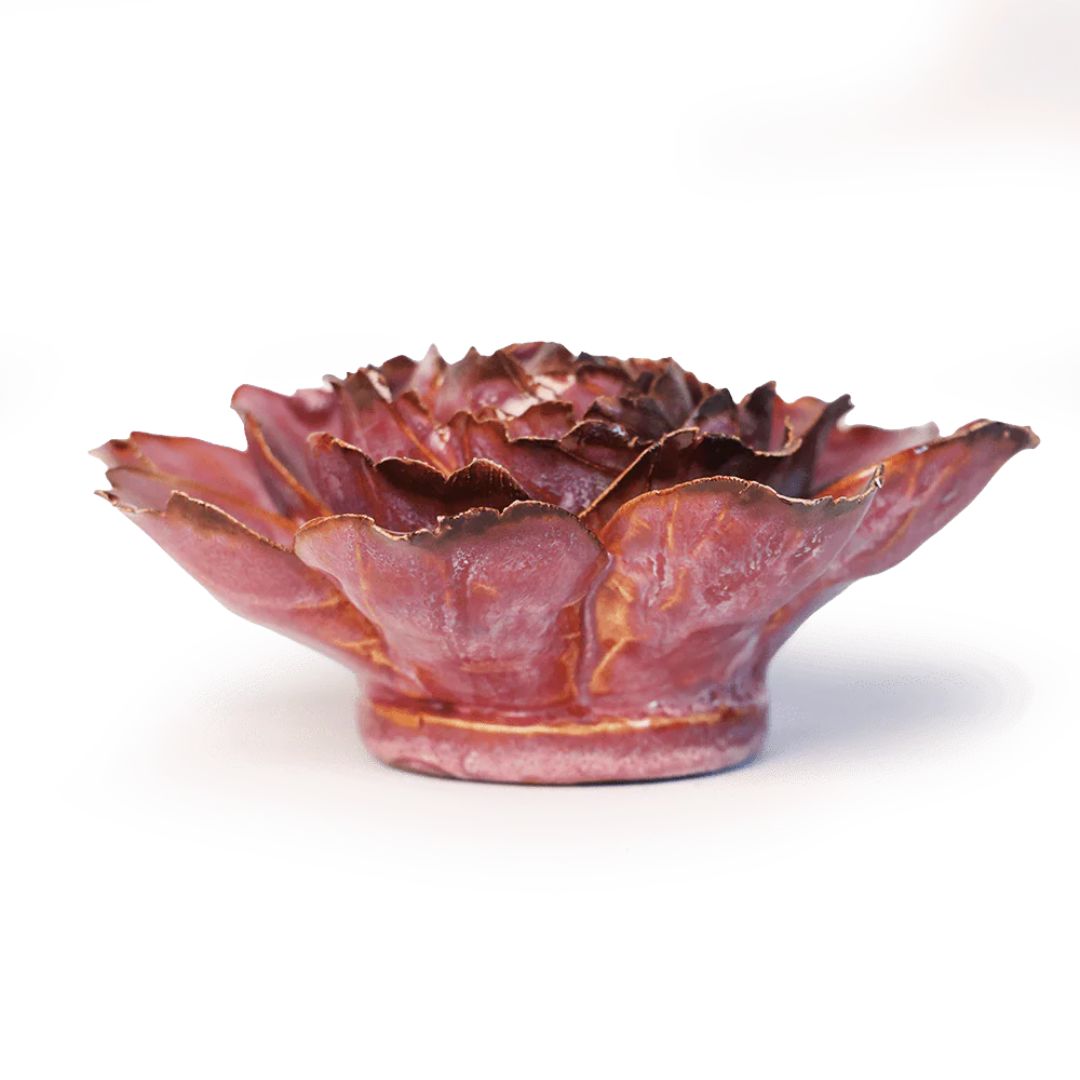 Camellia Ceramic Flower- Chive – Dewberry Red – 5.75″ x 2.75″